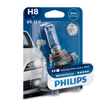 H8 12V-35W (PGJ19-1) (абсолютно белый свет) White Vision блистер (1шт.) 12360WHVB1