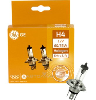 H4 12V- 60/55W (P43t) (увелич. срок службы) Extra Life (к.уп.2шт.) 93012336 (50440DPU) 50440DPU